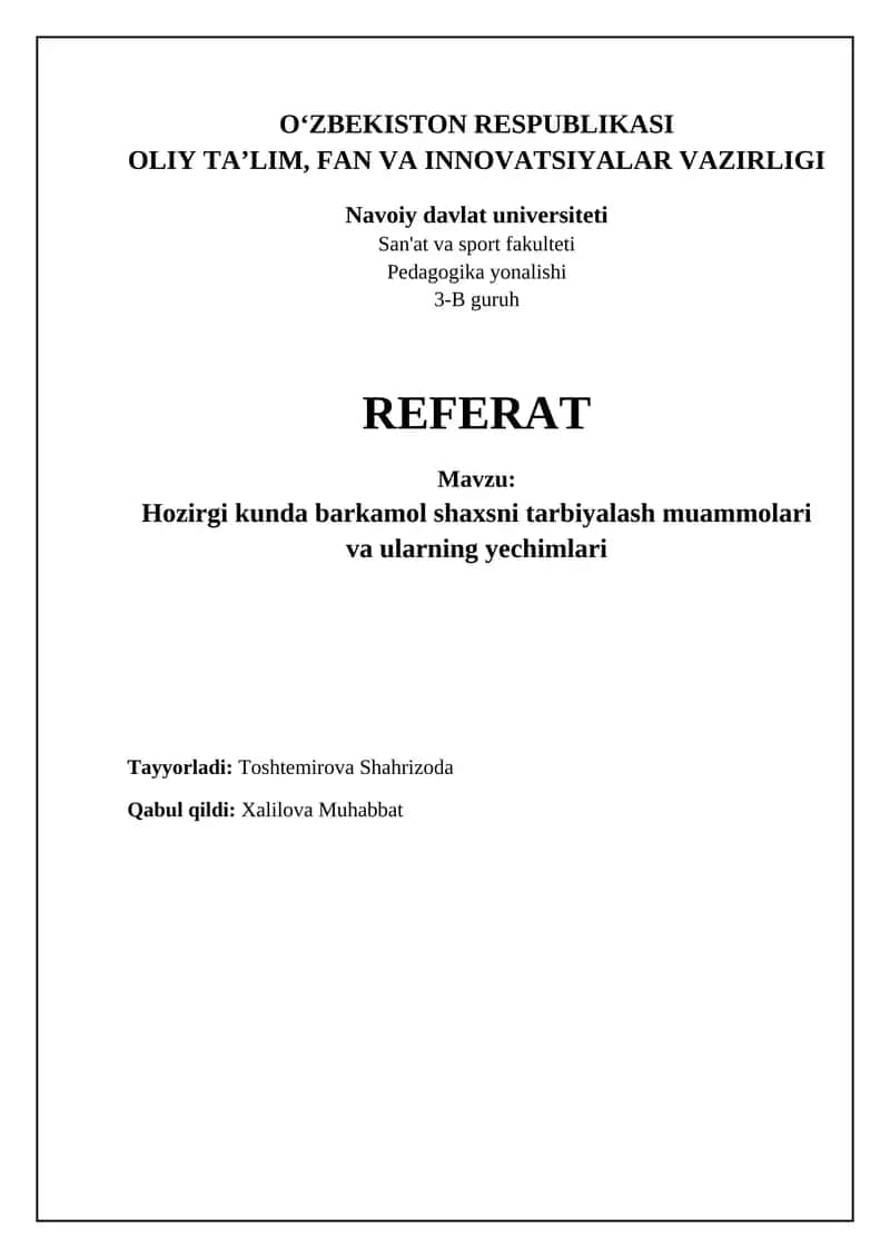 Zamonaviy taʼlimdagi muammolar va ularning yechimlari