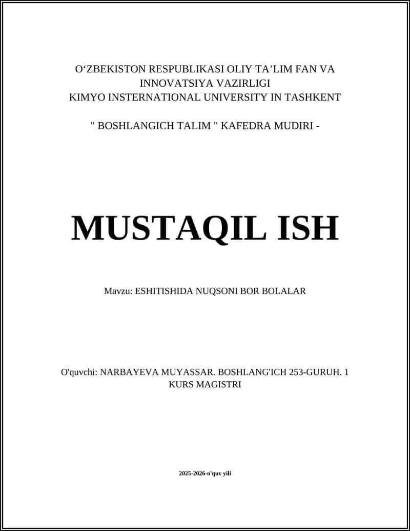 ESHITISHIDA NUQSONI BOR BOLALAR