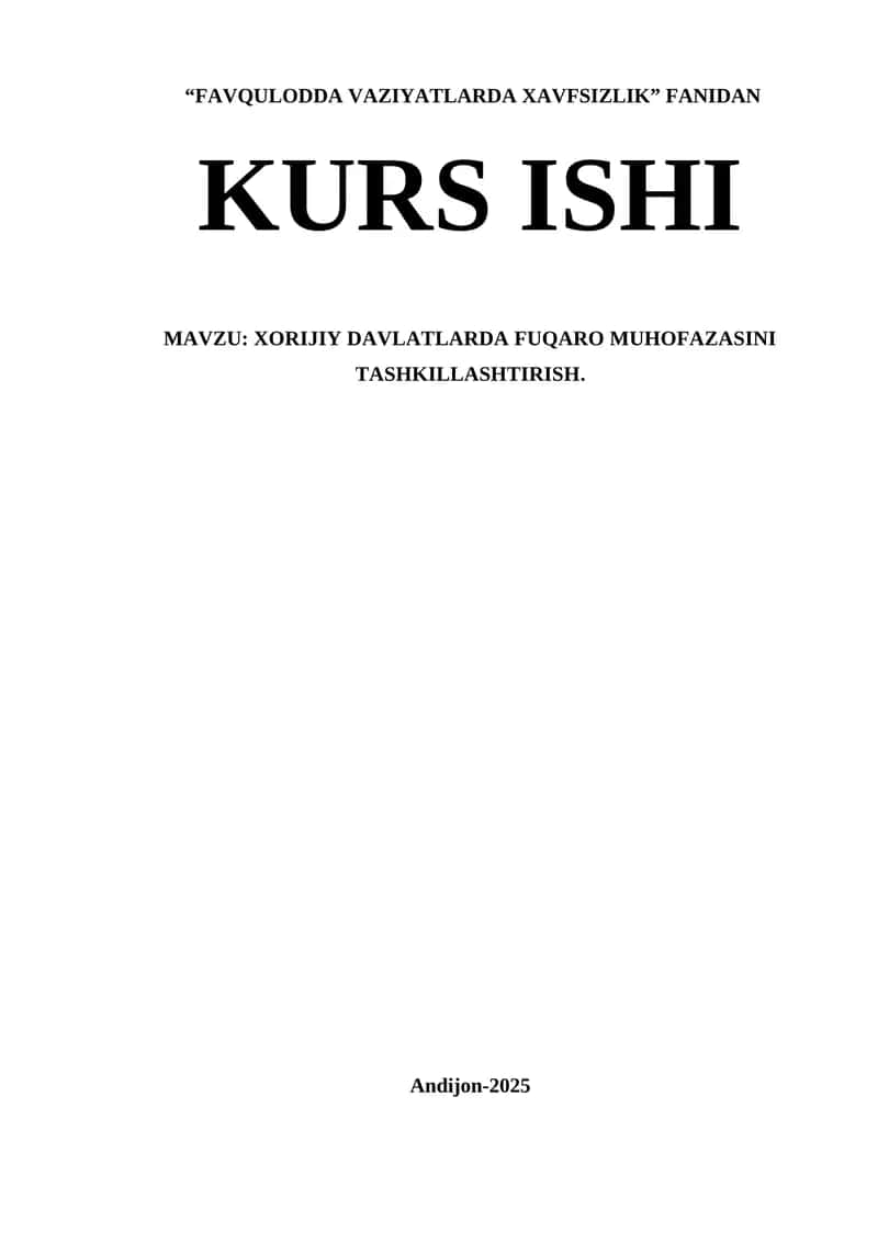 XORIJIY DAVLATLARDA FUQARO MUHOFAZASINI TASHKILLASHTIRISH.