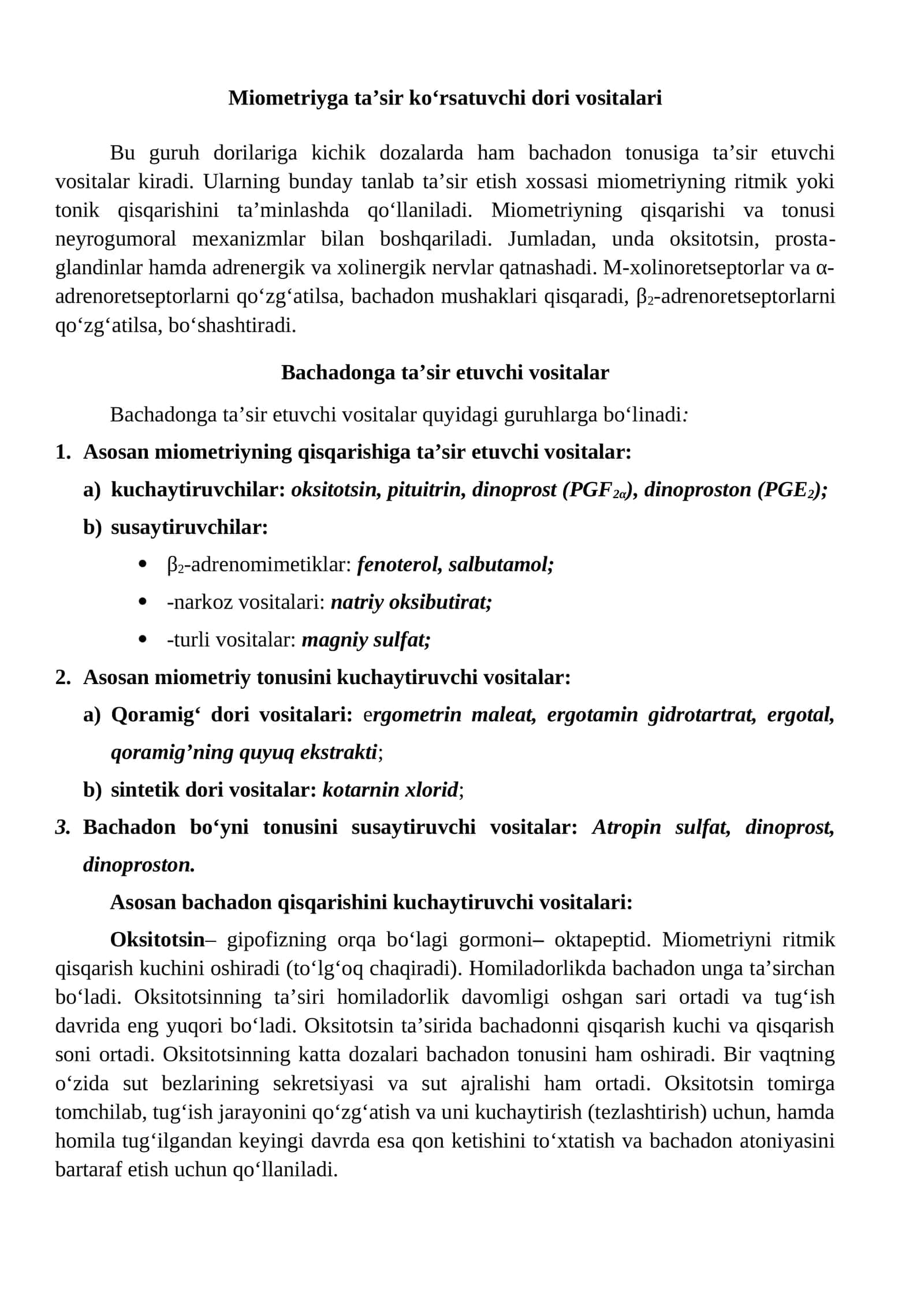 Bachadonga ta’sir etuvchi vositalar