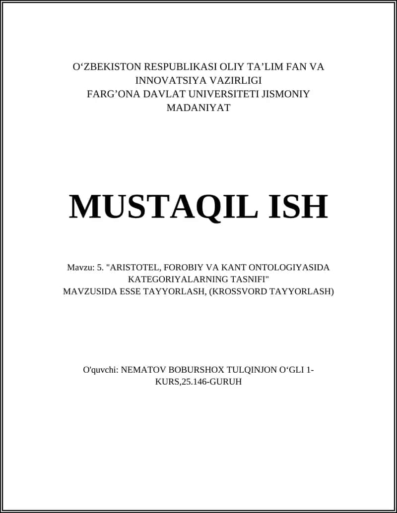 Aristotel kategoriyalari: insho tayyorlash uchun asosiy tushunchalar va tahlil