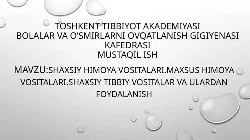Shaxsiy himoya vositalari.Maxsus himoya vositalari.
