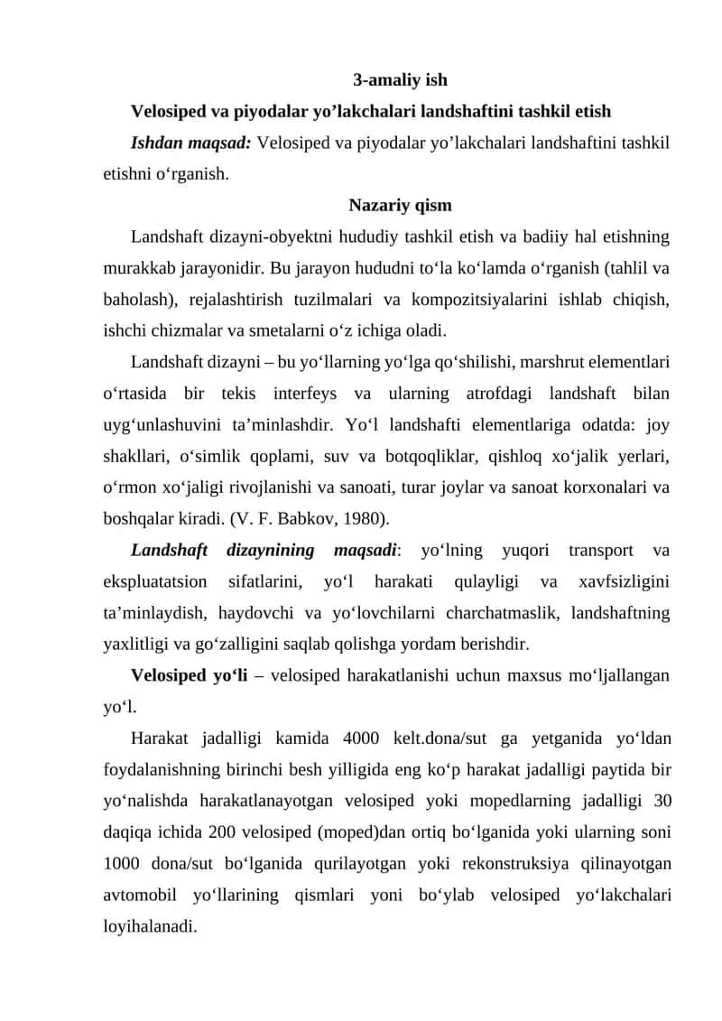 Velosiped va piyodalar yoʼlakchalari landshaftini tashkil etish