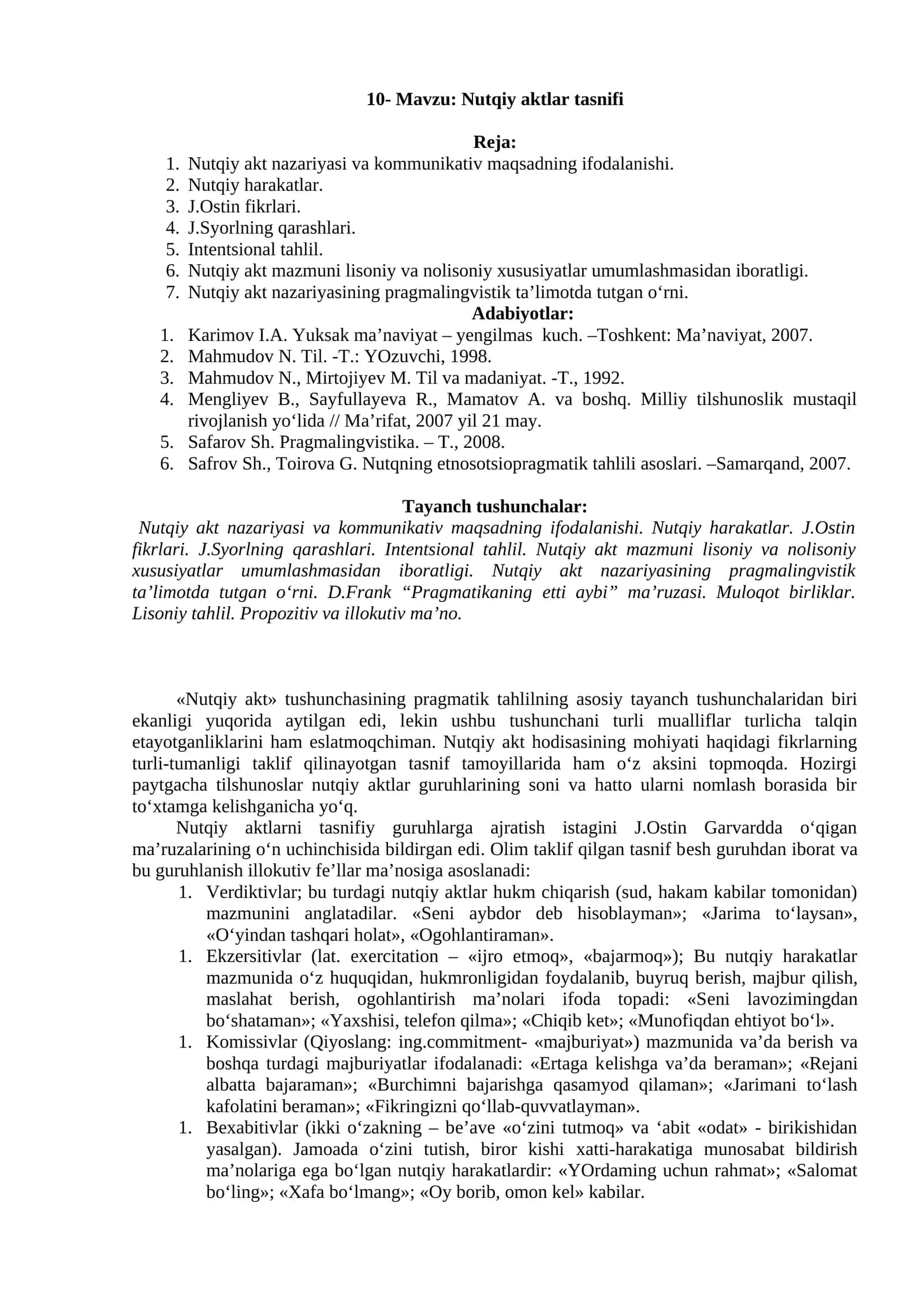 Nutqiy aktlar tasnifi