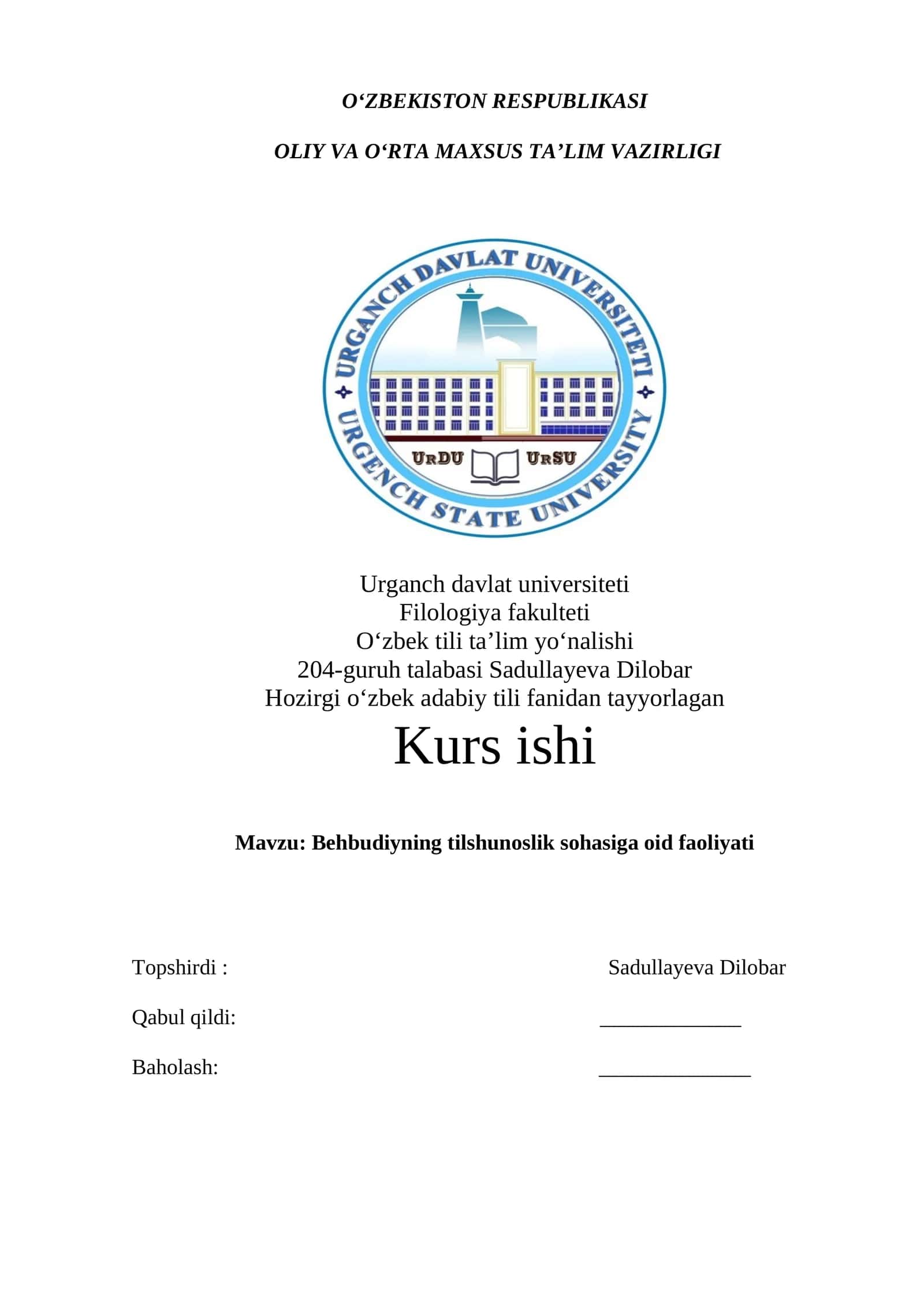 Behbudiyning tilshunoslik sohasiga oid faoliyati