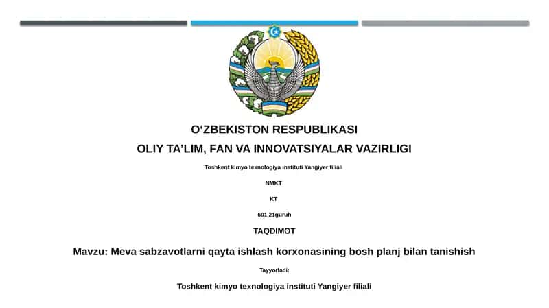 Meva sabzavotlarni qayta ishlash korxonasining bosh plani