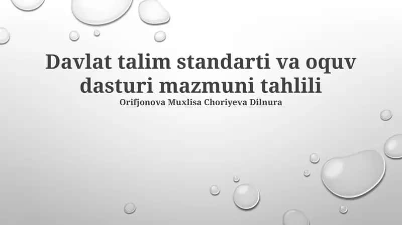 Davlat talim standarti va oquv dasturi mazmuni tahlili