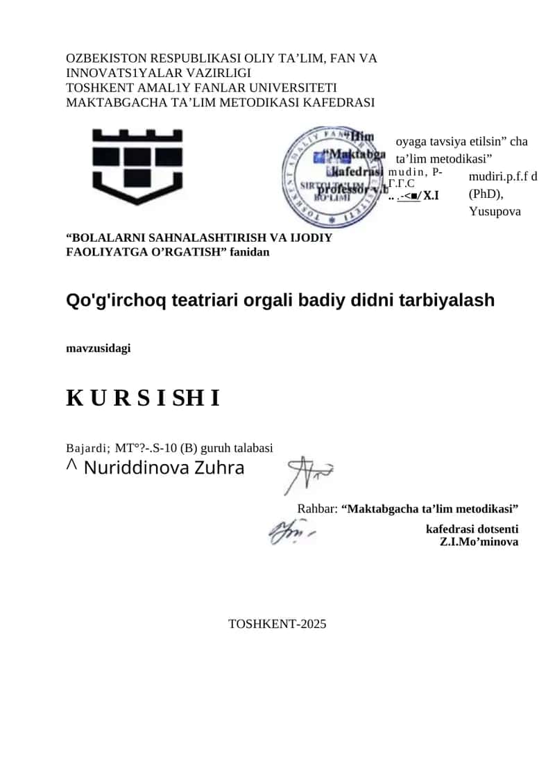 Qo'g'irchoq Teatriari Orgali Badiy Doni Tarbiyalash