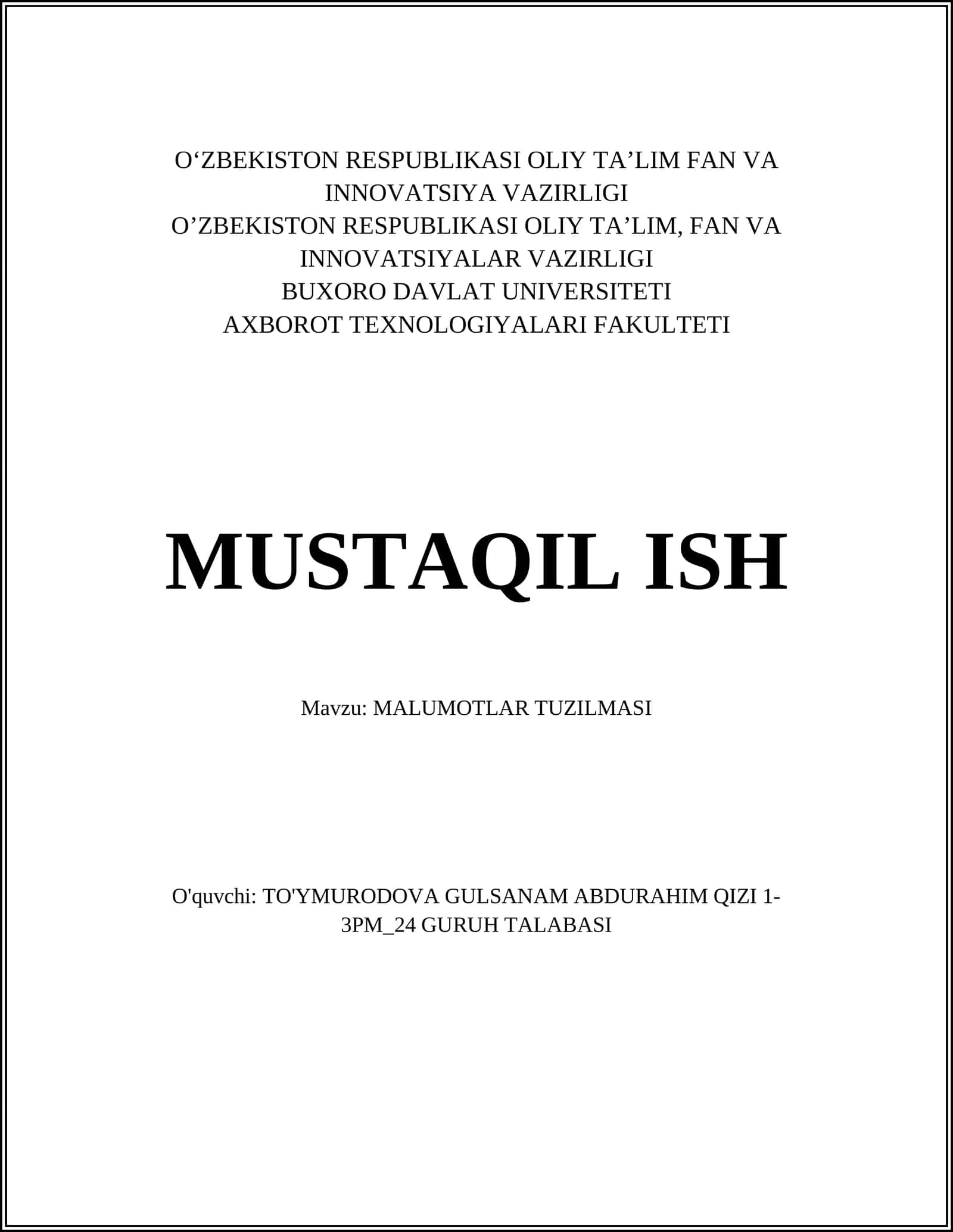MALUMOTLAR TUZILMASI