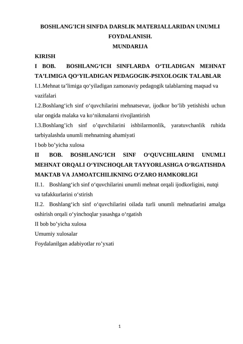 BOSHLANG'ICH SINFDA DARSLIK MATERIALLARIDAN UNUMLI FOYDALANISH