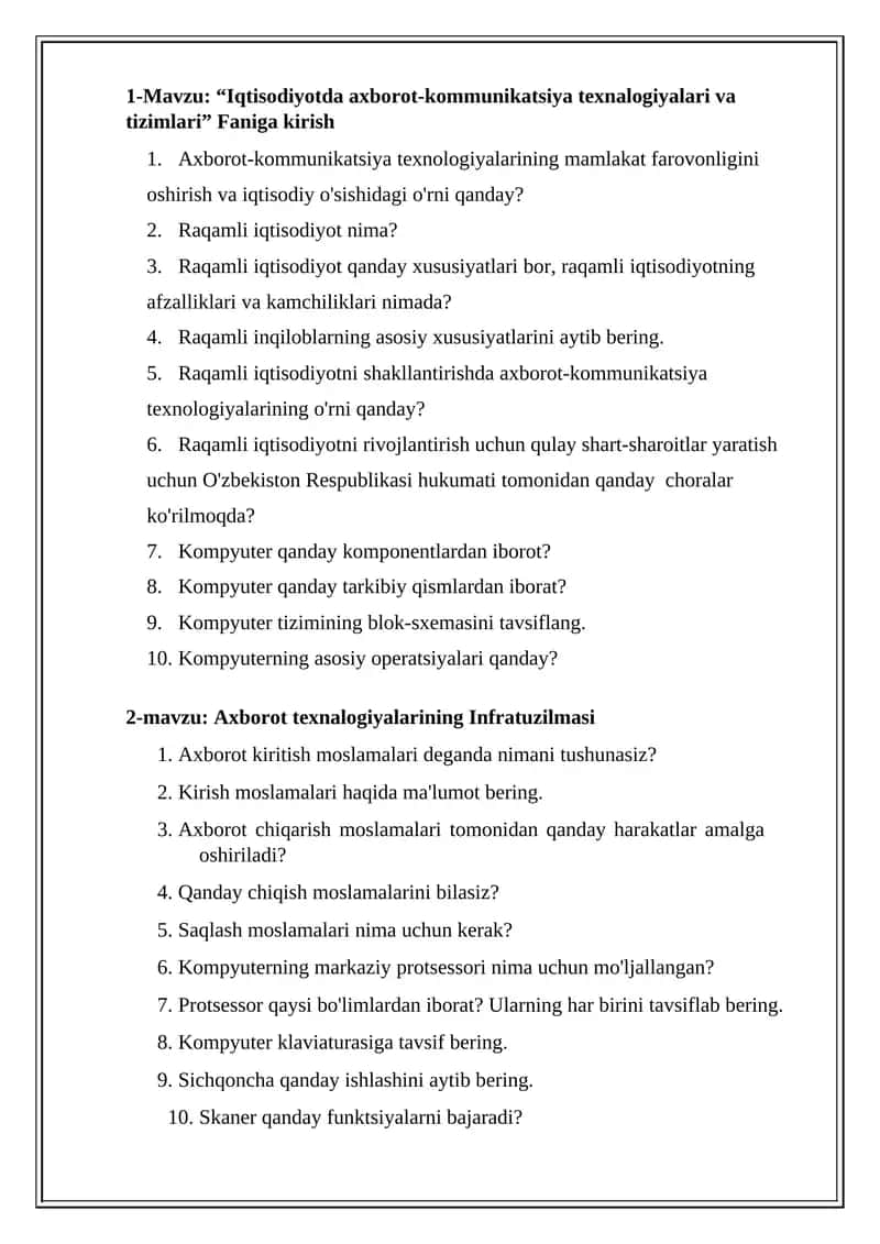 Axborot texnalogiyalarining Infratuzilmasi