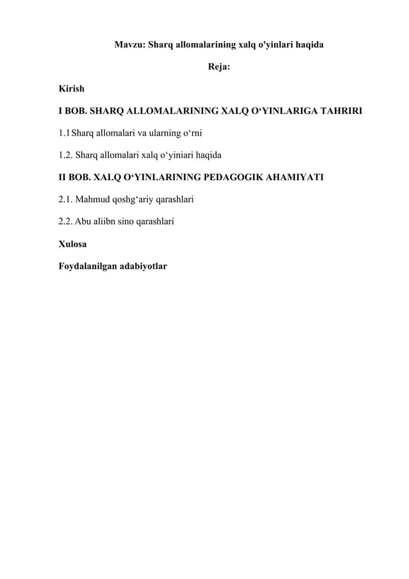 Sharq allomalarining xalq o'yinlari