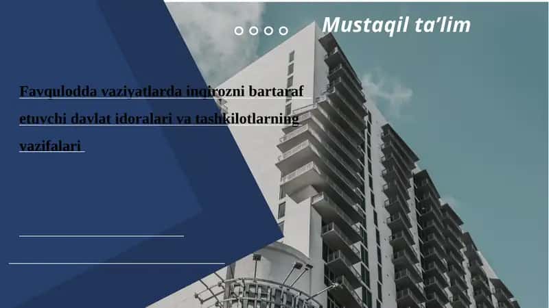 Favqulodda vaziyatlarda inqirozni bartaraf etuvchi davlat idoralari va tashkilotlarning vazifalari