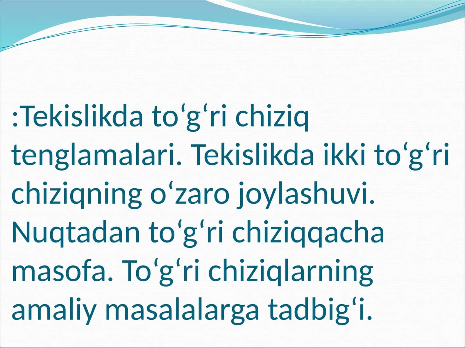 TEKISLIKDAGI TO’G’RI CHIZIQ