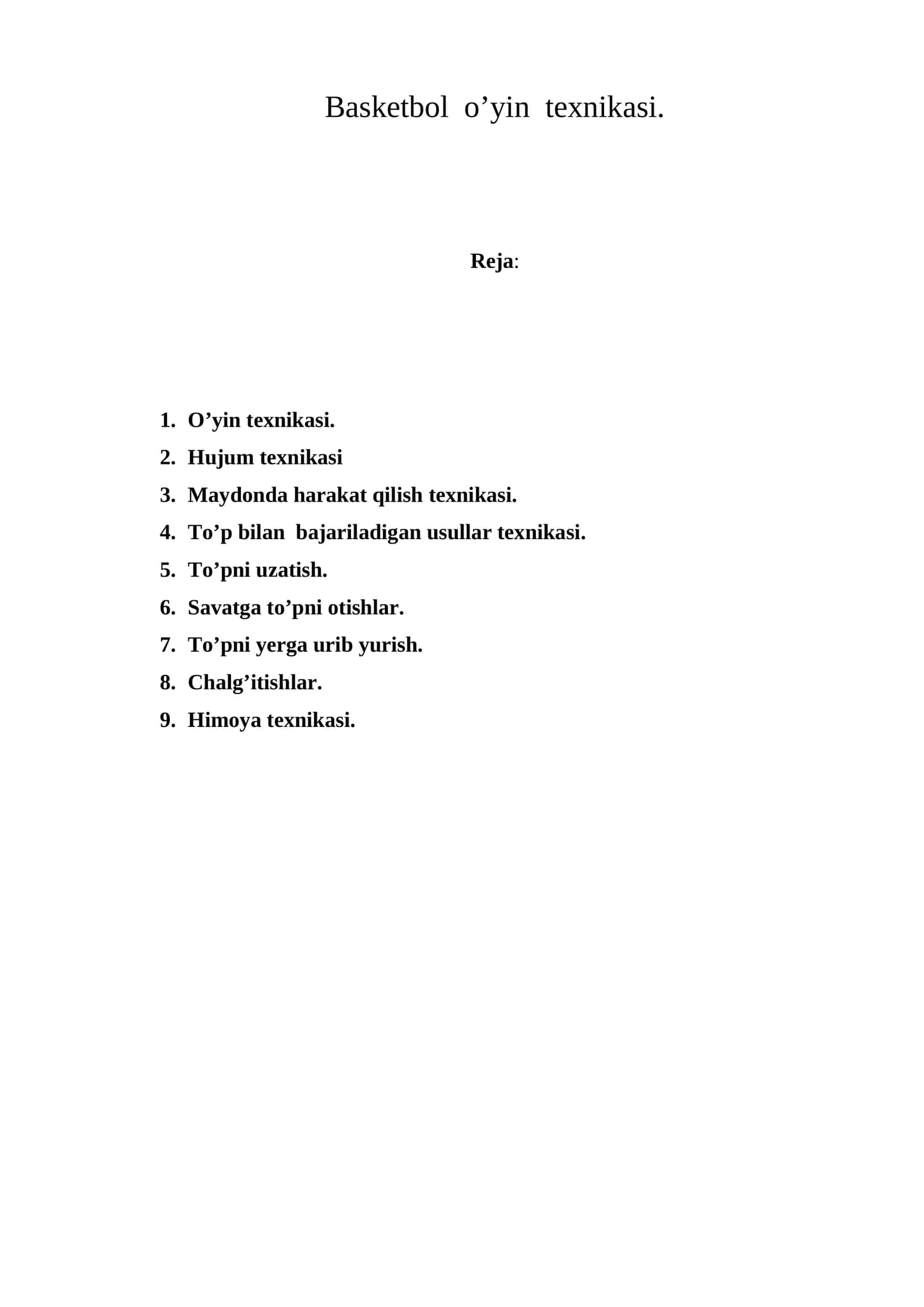 O’yin texnikasi