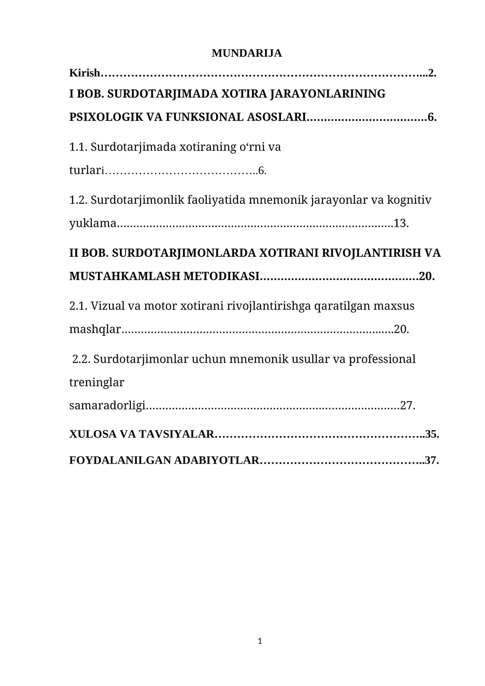 SURDOTARJIMADA XOTIRA JARAYONLARINING PSIXOLOGIK VA FUNKSIONAL ASOSLARI