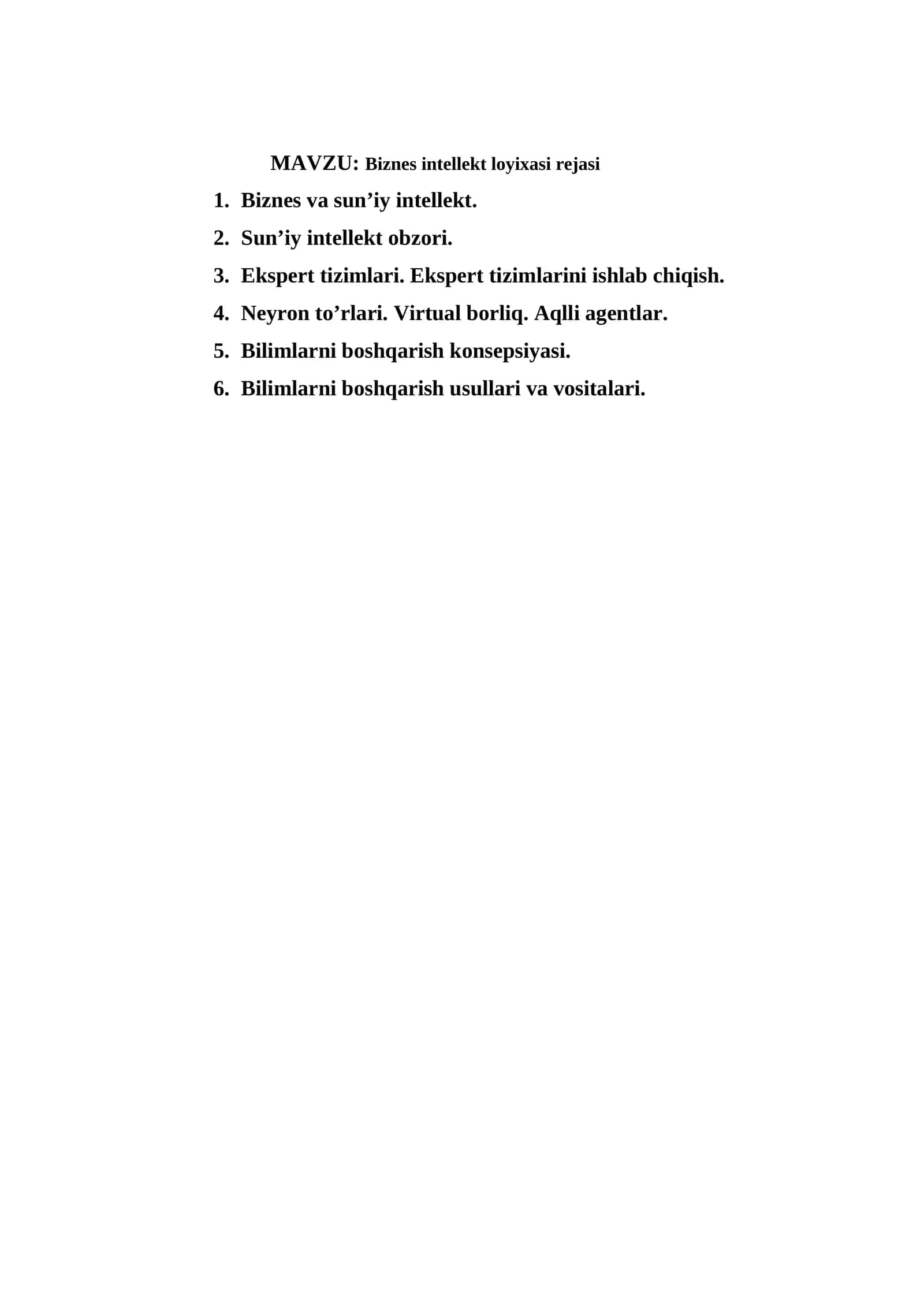 Biznes intellekt loyixasi rejasi