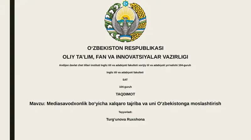 Mediasavodxonlik boʻyicha xalqaro tajriba va uni Oʻzbekistonga moslashtirish
