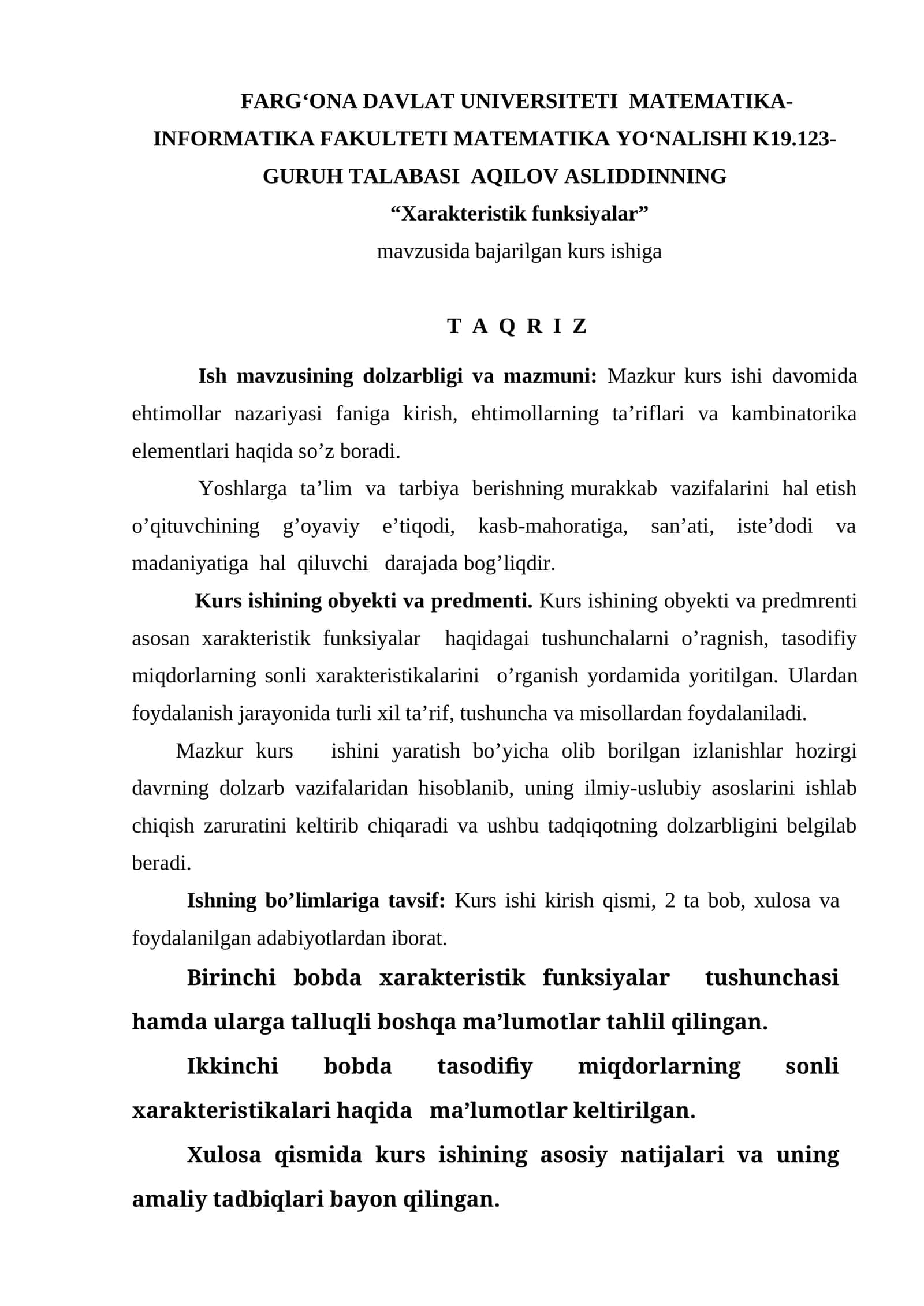 "Xarakteristik funksiyalar"