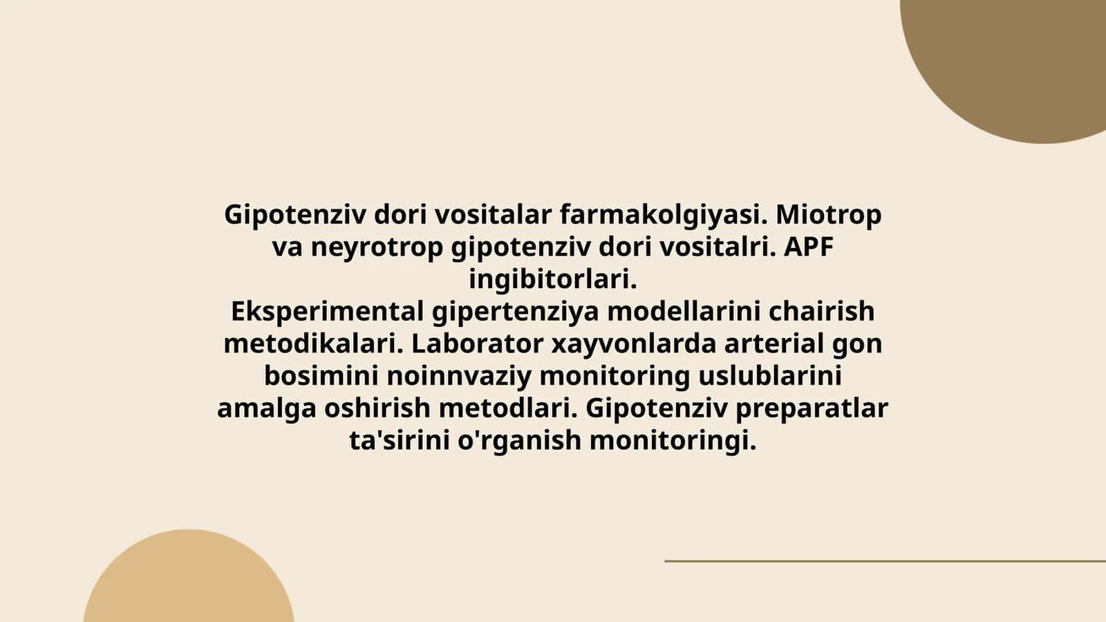 Gipotenziv dori vositalar farmakolgiyasi