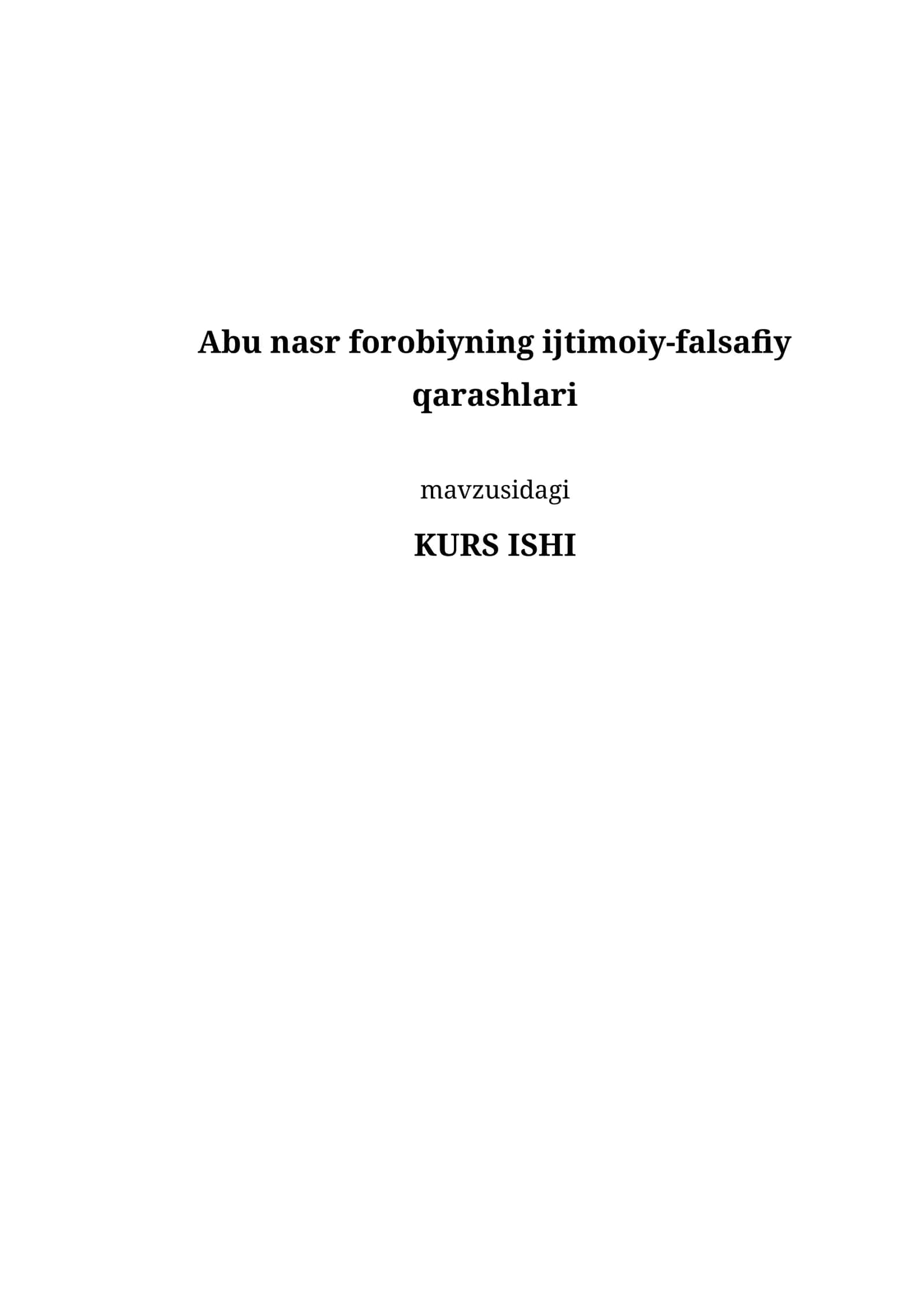 Abu nasr forobiyning ijtimoiy-falsafiy qarashlari