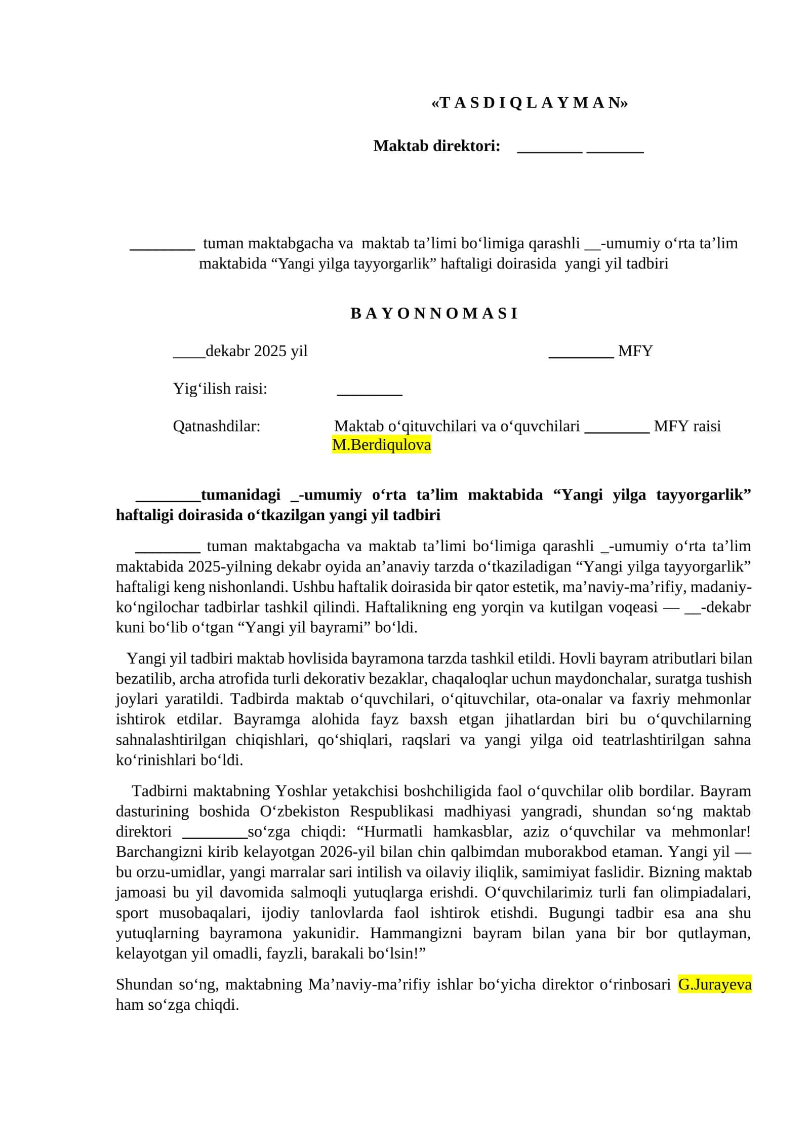 Yangi yilga tayyorgarlik