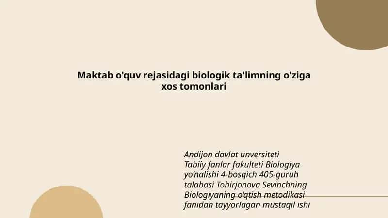 Biologiyaning o’qtish metodikasi