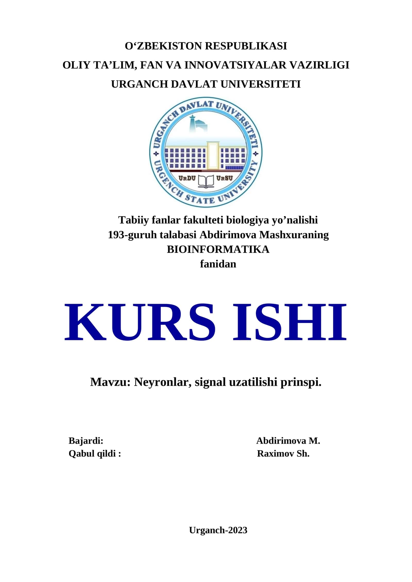 BIOINFORMATIKA KURS ISHI