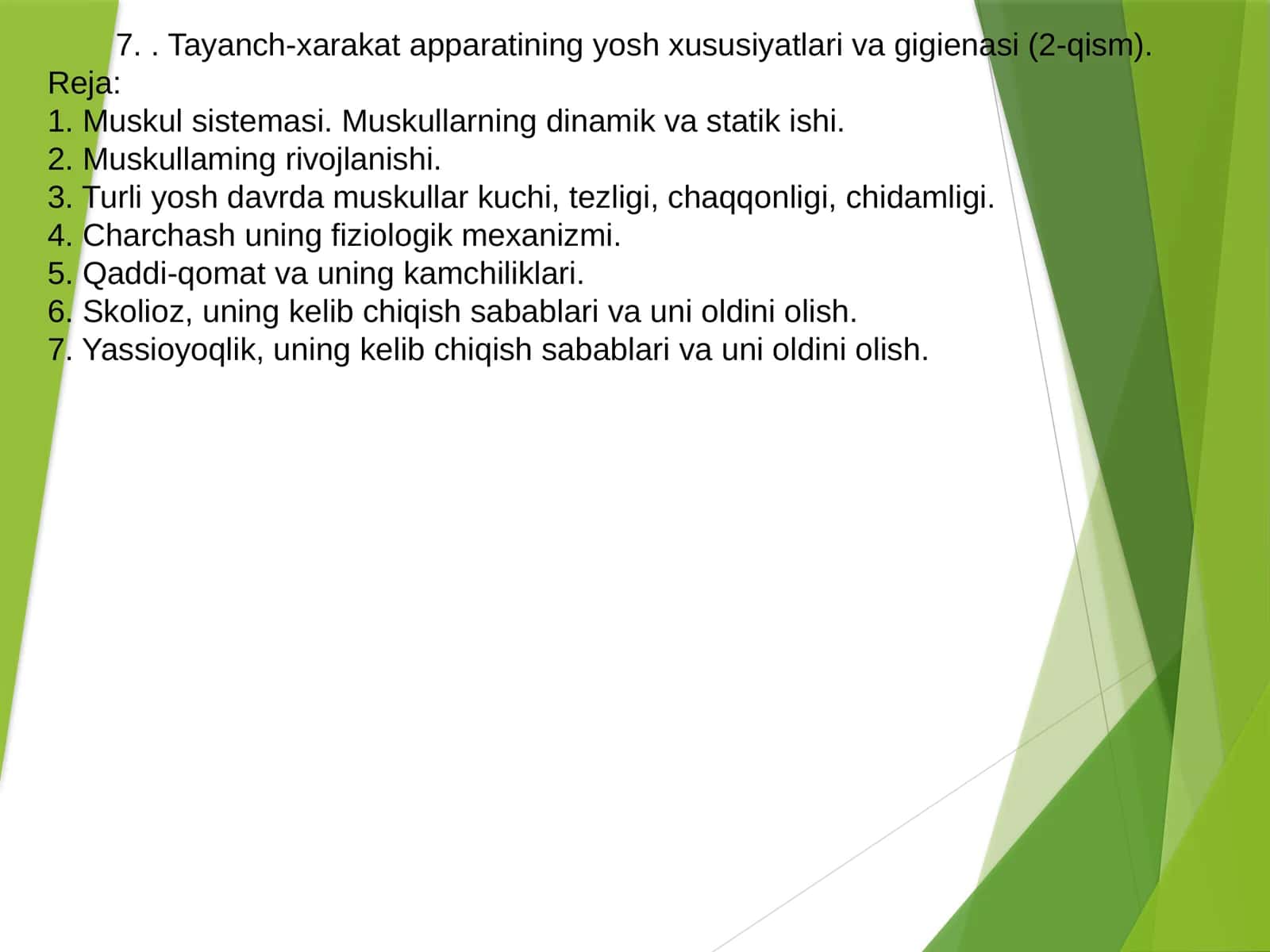 Tayanch-xarakat apparatining yosh xususiyatlari va gigienasi (2-qism)