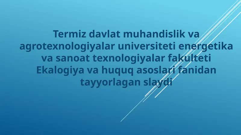 HAYVONOT DUNYOSINI EKOLOGIK-HUQUQIY HIMOYA QILISH