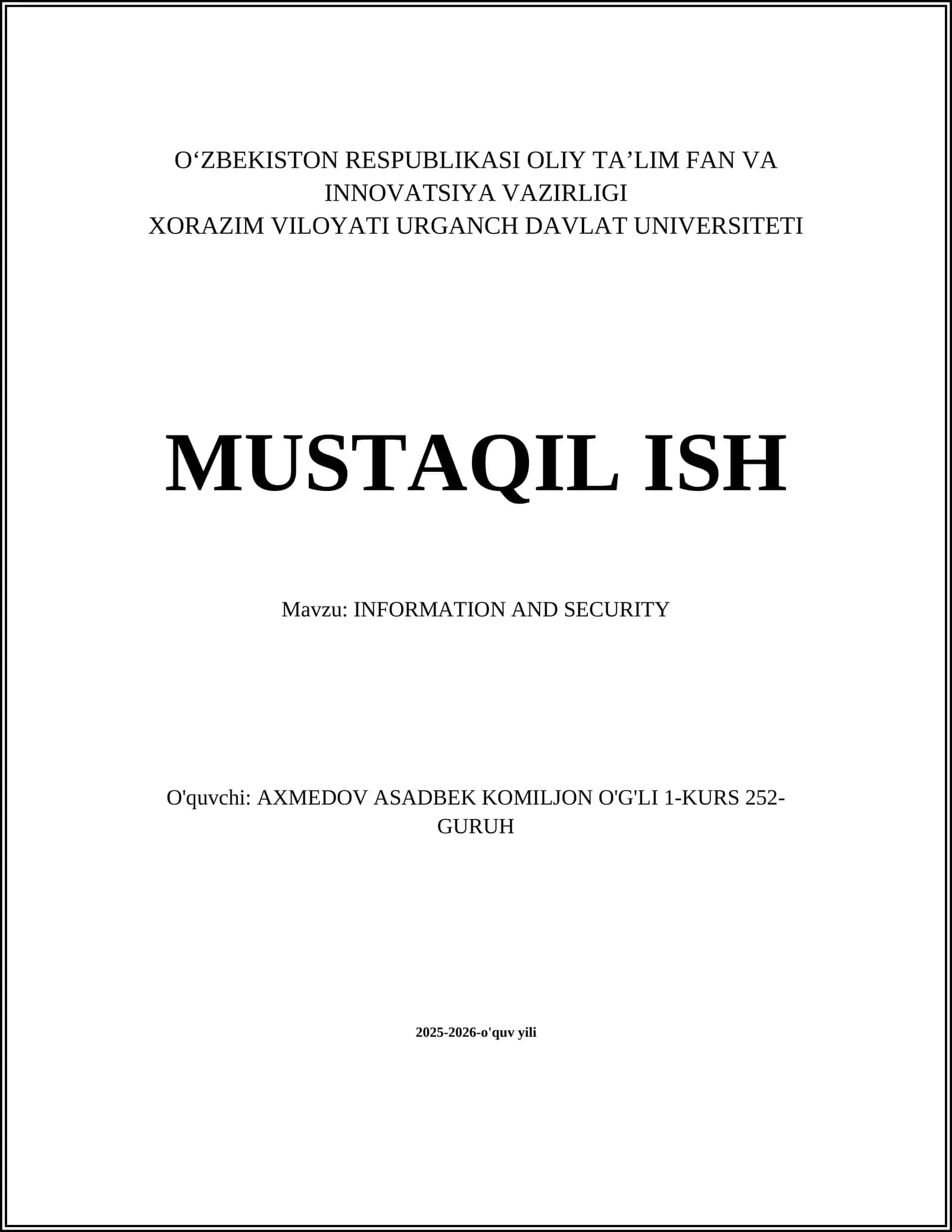 INFORMATION AND SECURITY