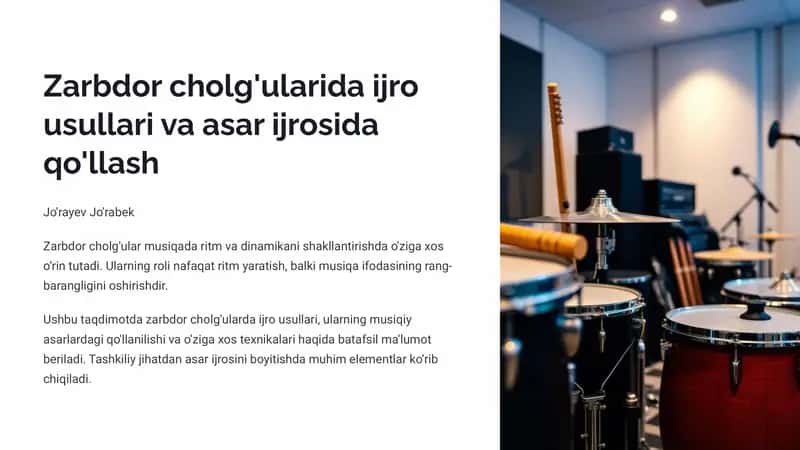 Zarbdor cholg'ularida ijro usullari va asar ijrosida qo'llash