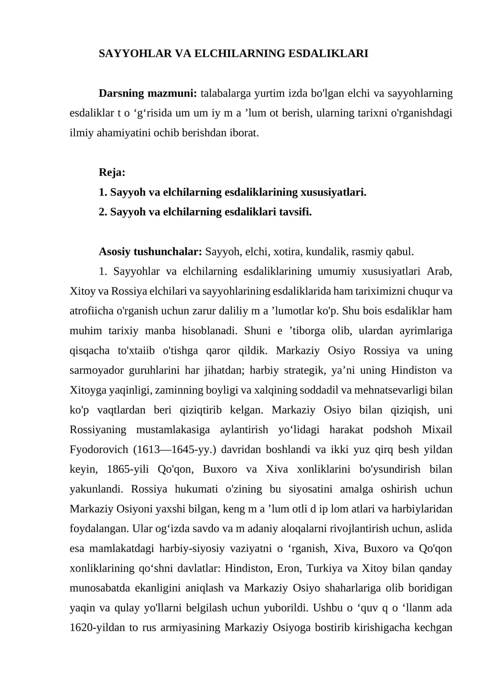SAYYOHLAR VA ELCHILARNING ESDALIKLARI