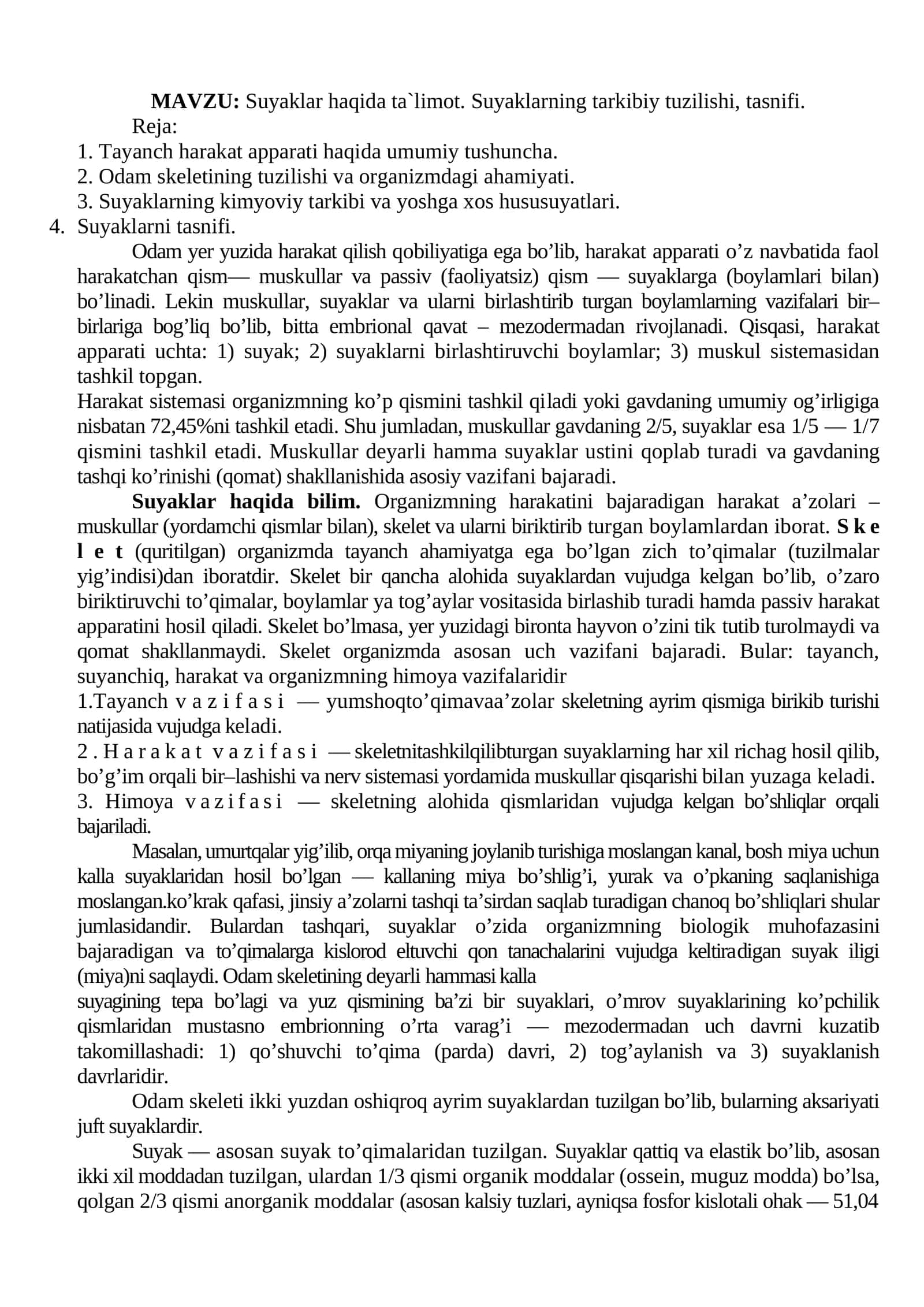 Suyaklar haqida ta`limot