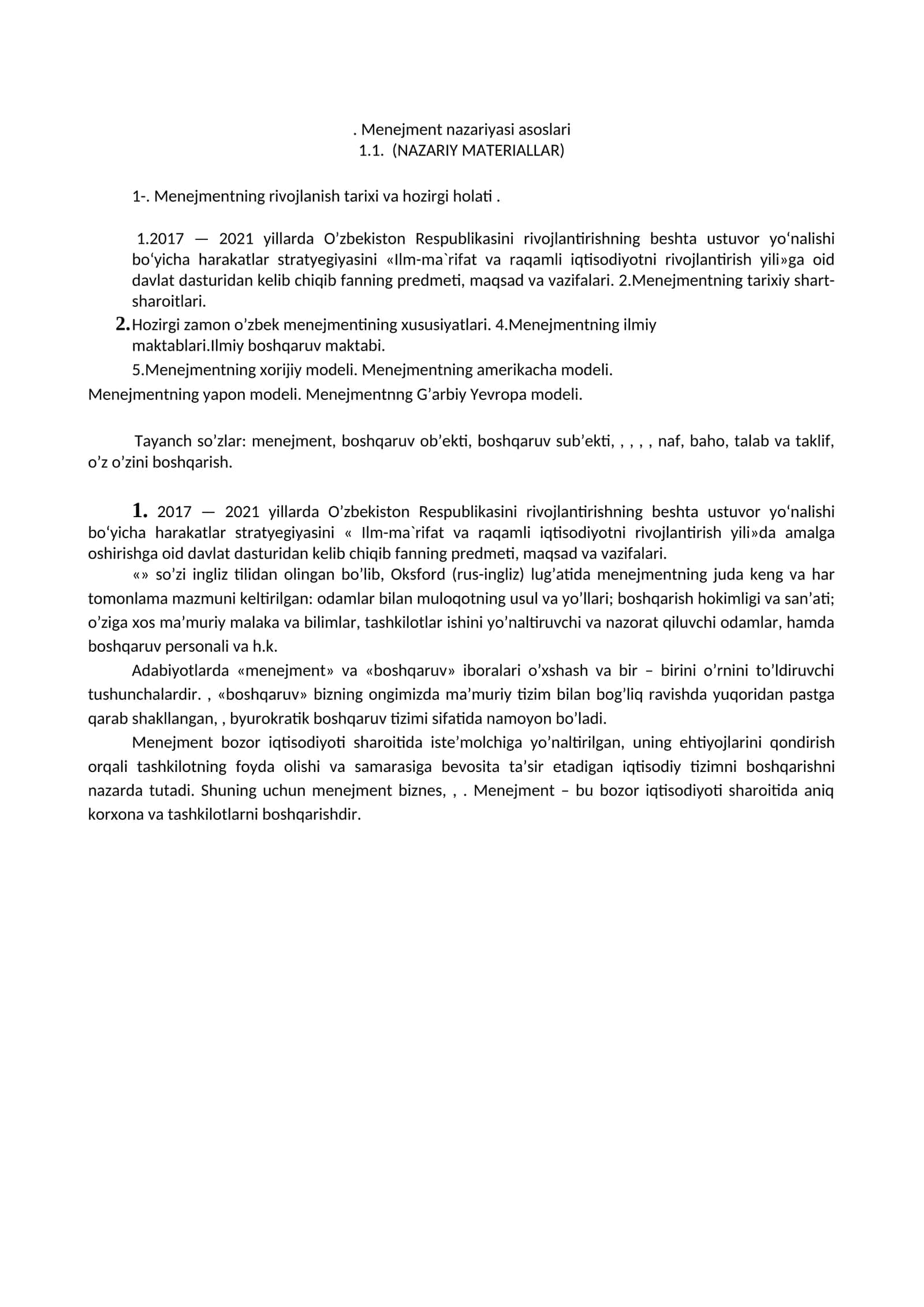 Menejment nazariyasi asoslari
