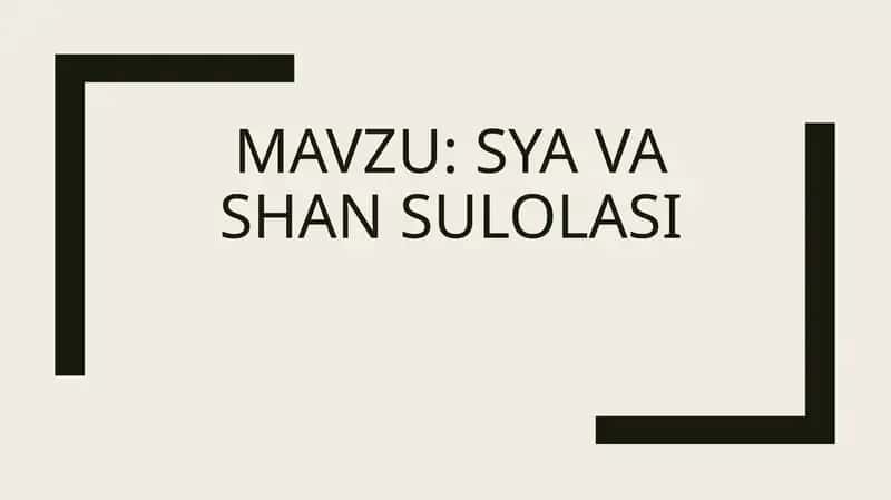 SYA VA SHAN SULOLASI