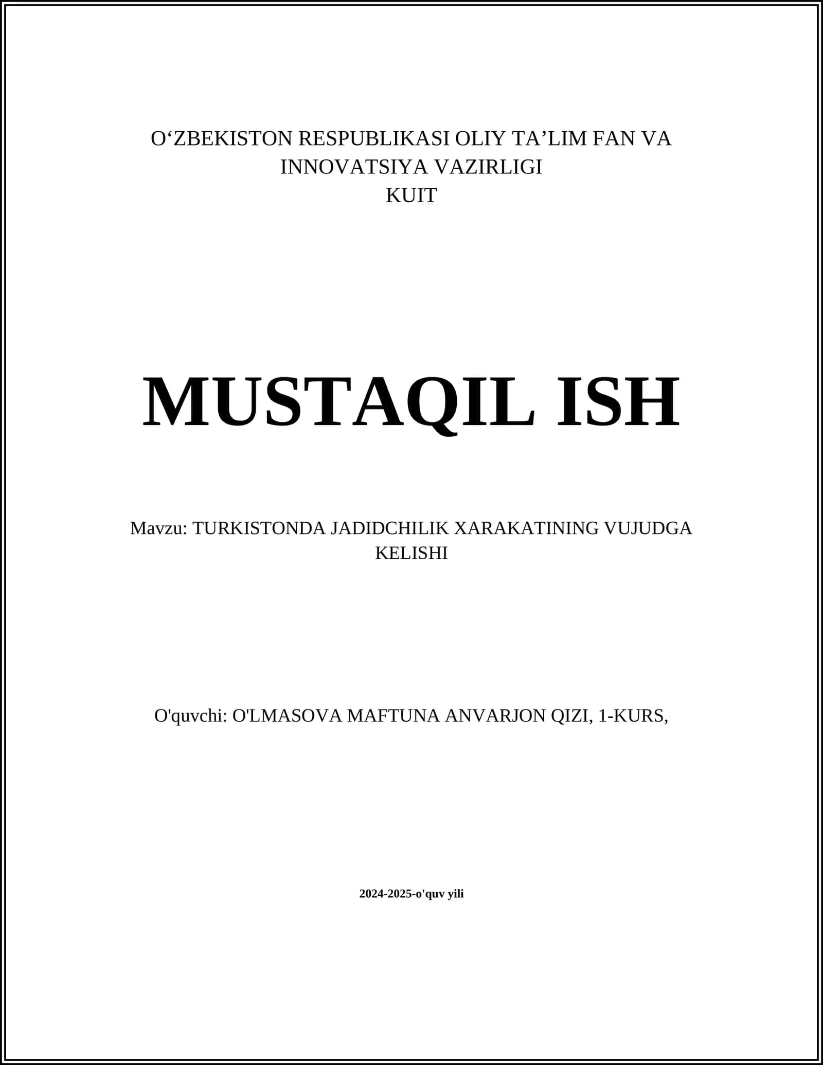 TURKISTONDA JADIDCHILIK XARAKATINING VUJUDGA KELISHI