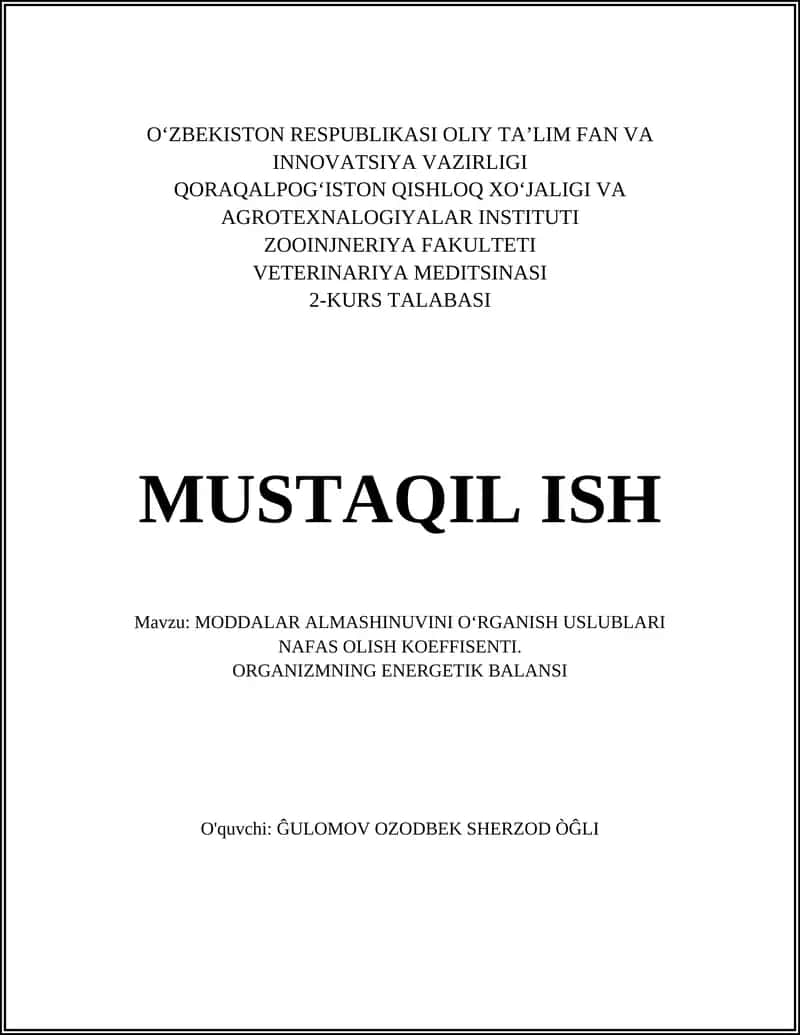MODDALAR ALMASHINUVINI O‘RGANISH USLUBLARI NAFAS OLISH KOEFFISENTI