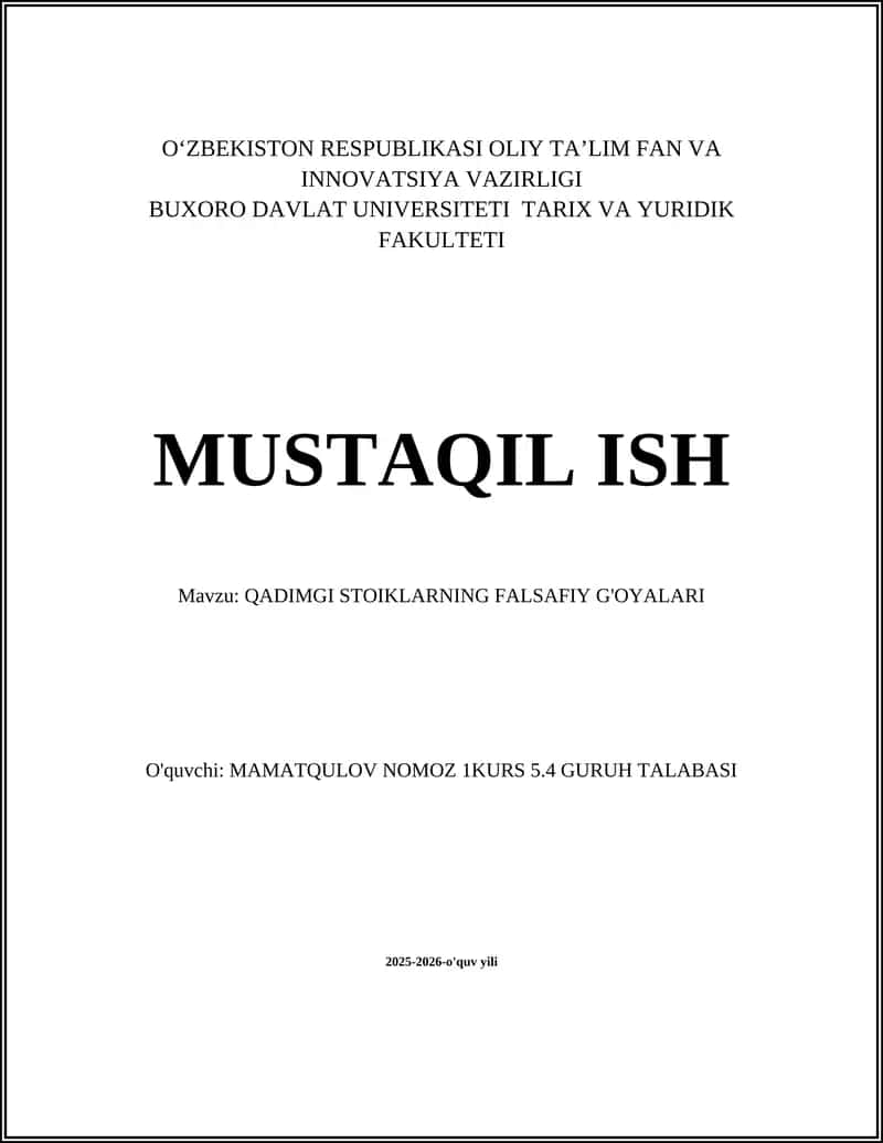 QADIMGI STOIKLARNING FALSAFIY G'OYALARI