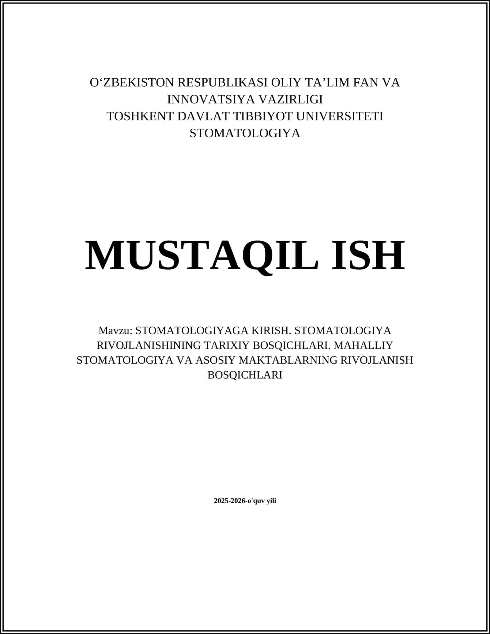 STOMATOLOGIYAGA KIRISH