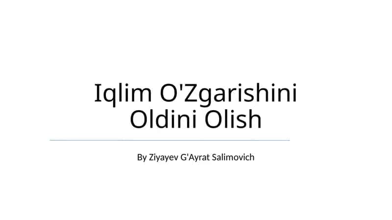 Iqlim O'Zgarishini Oldini Olish