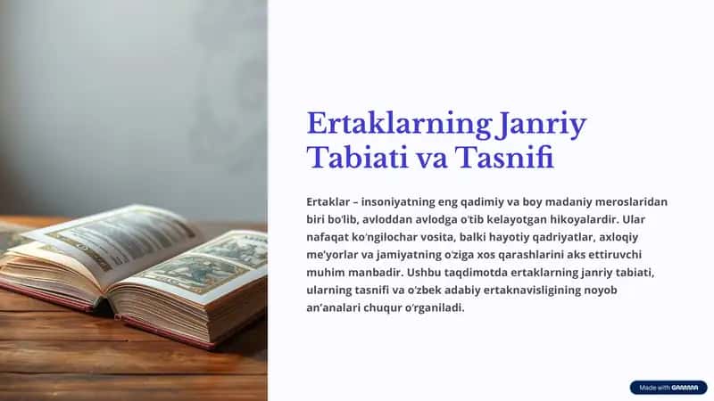 Ertaklarning Janriy Tabiati va Tasnifi