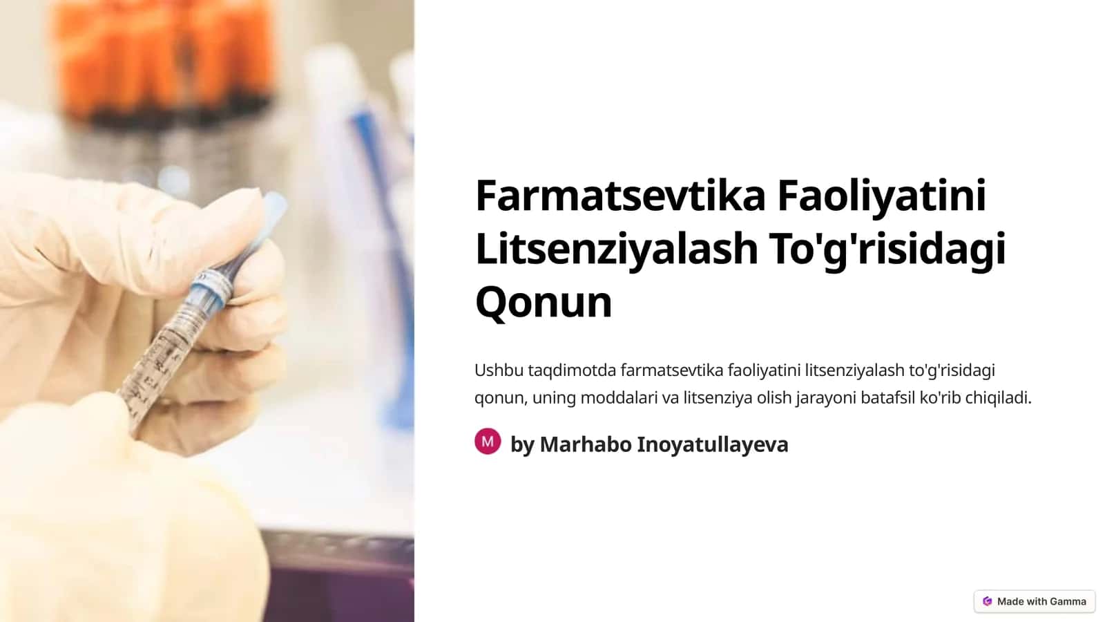 Farmatsevtika Faoliyatini Litsenziyalash To'g'risidagi Qonun