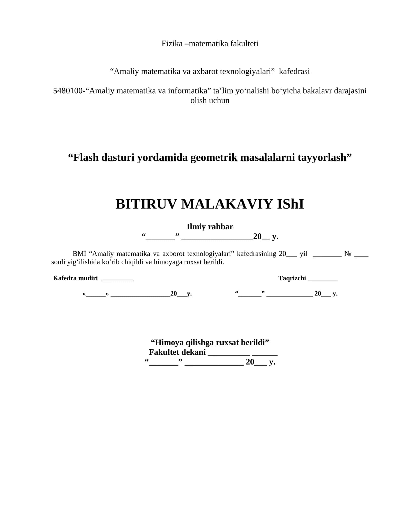 "Flash dasturi yordamida geometrik masalalarni tayyorlash" mavzusida BMI