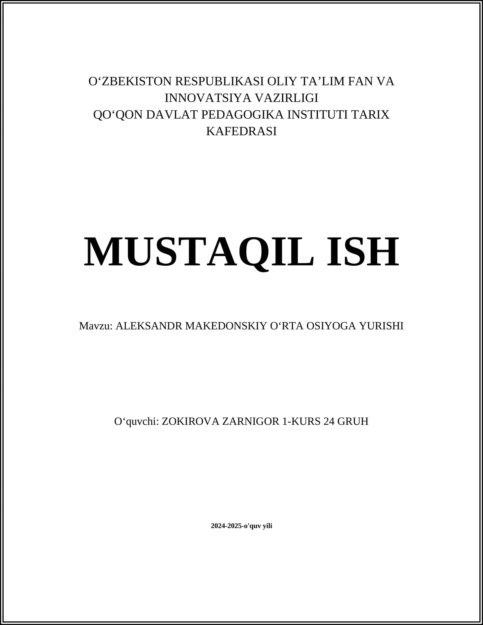 ALEKSANDR MAKEDONSKIY OʻRTA OSIYOGA YURISHI