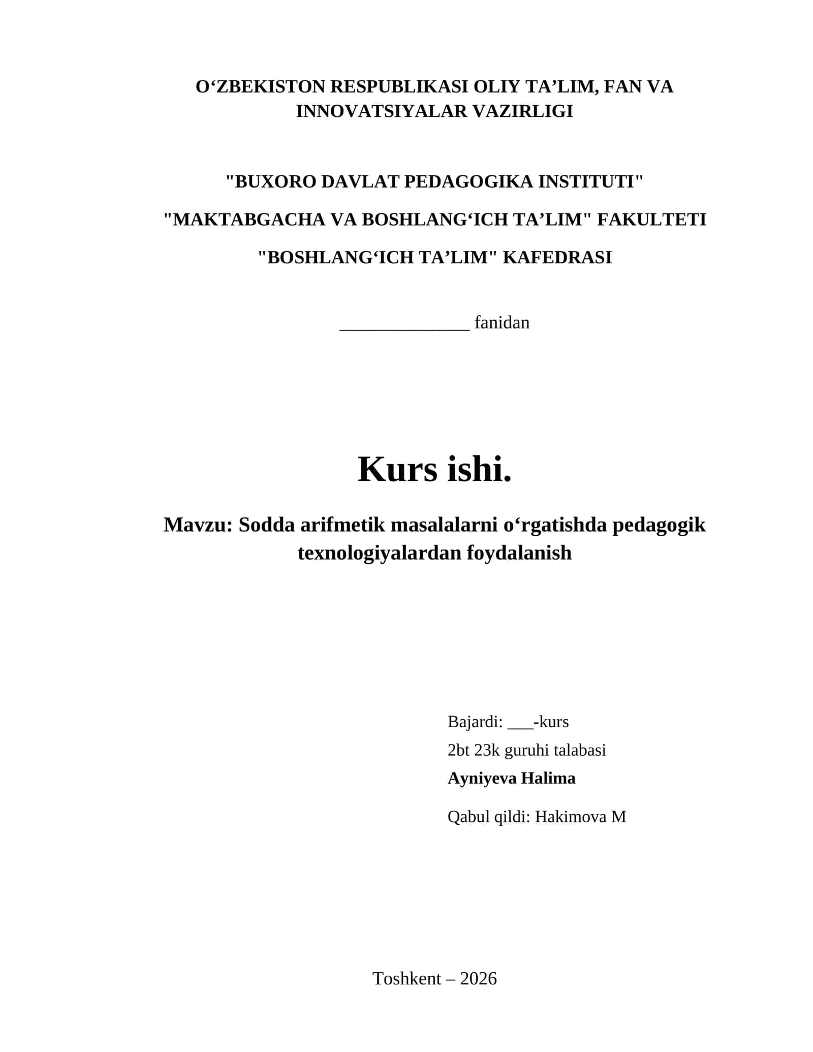 Sodda arifmetik masalalarni oʻrgatishda pedagogik texnologiyalardan foydalanish