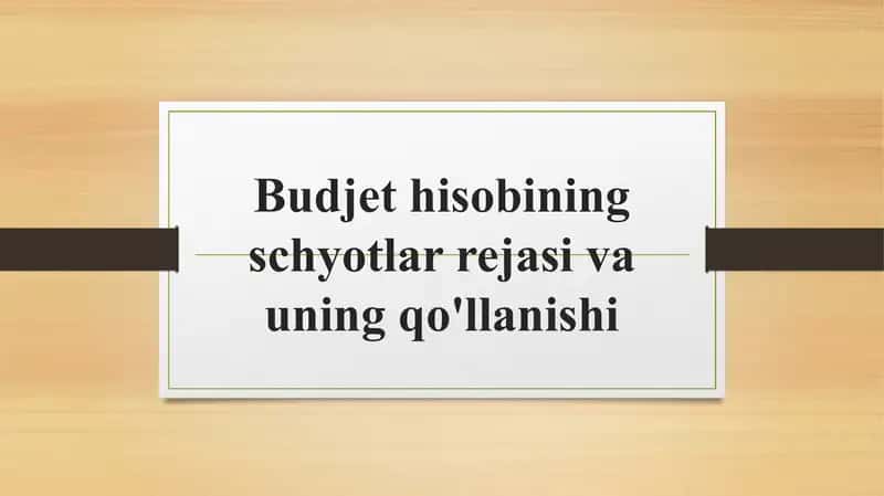Budjet hisobining schyotlar rejasi va uning qo'llanishi
