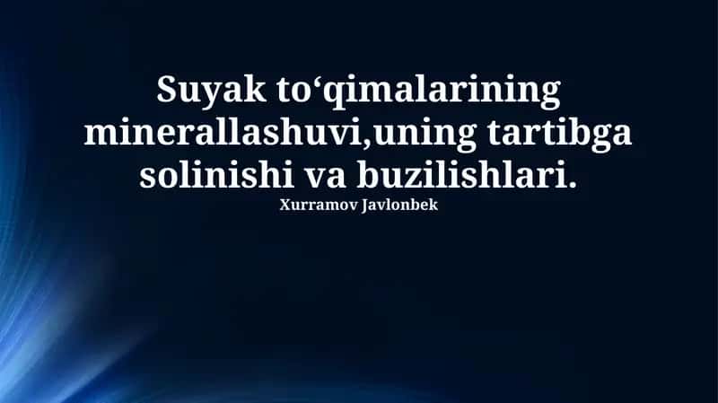Suyak to‘qimalarining minerallashuvi,uning tartibga solinishi va buzilishlari