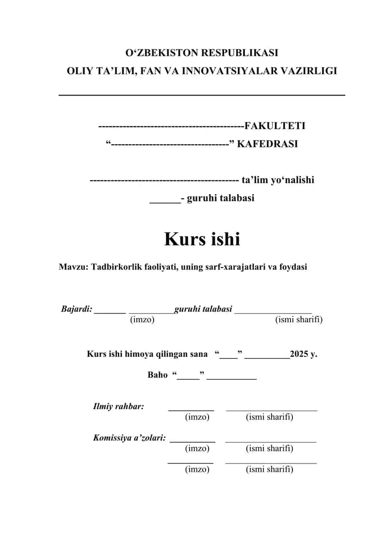Tadbirkorlik faoliyati, uning sarf-xarajatlari va foydasi