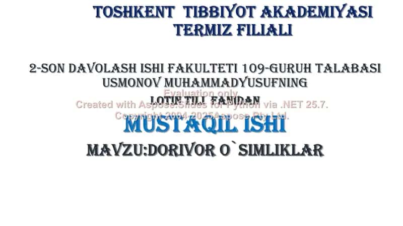 Dorivor o`simliklar haqida malumotlar